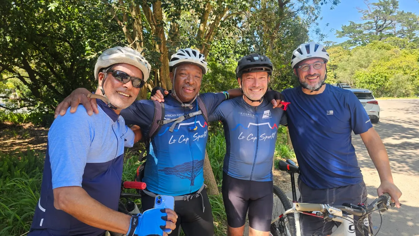 Solly Moeng with a group of fellow cyclists