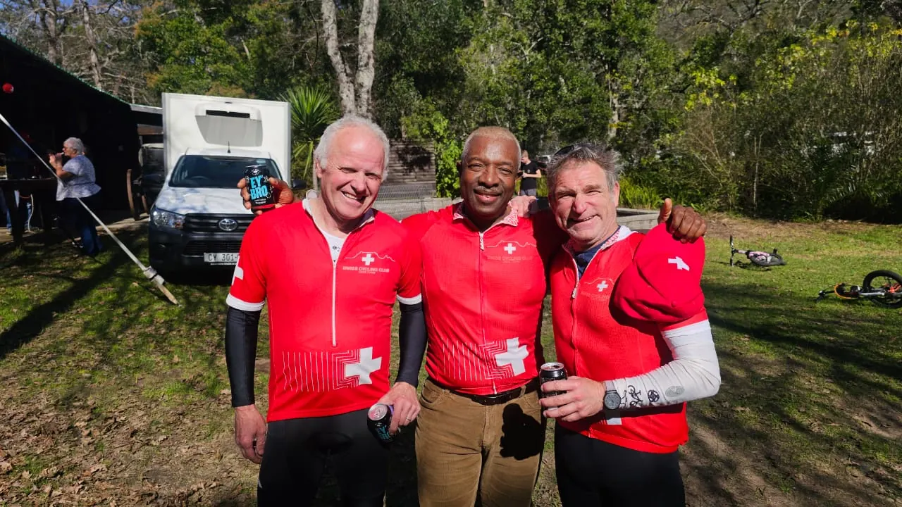 Solly Moeng with fellow cyclists after a ride