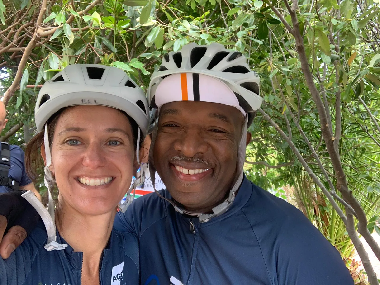 Solly Moeng with a fellow cyclist after a ride