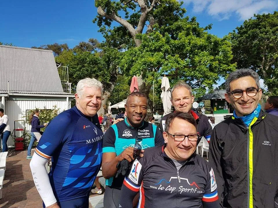 Solly Moeng with a group of fellow cyclists